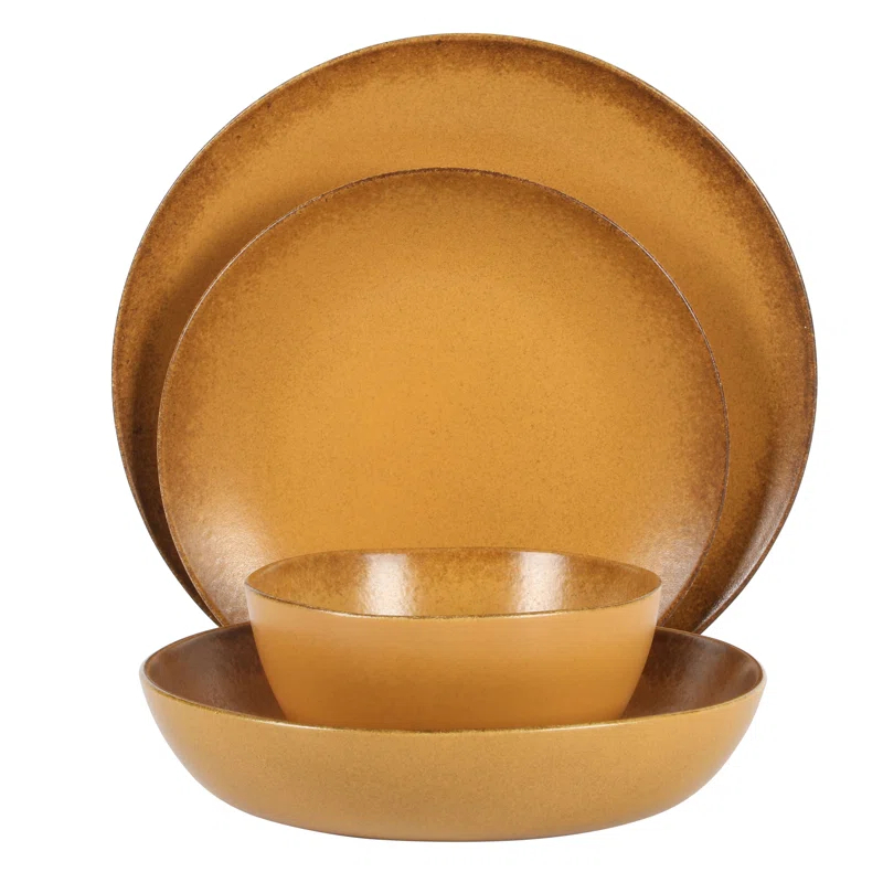 bloomhouse Palermo Sun 16 Piece Stoneware Reactive Glaze Plates and Bowls Dinnerware Set