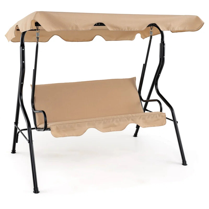 Arlmont & Co. Arlmont & Co. Patio 3 Seats Canopy Swing Glider Hammock Steel Frame Cushioned Backyard