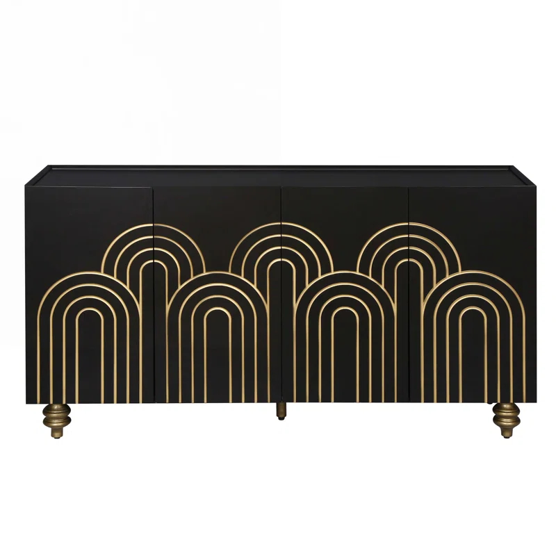 Black MDF 4-Door Storage Cabinet with Adjustable Shelves