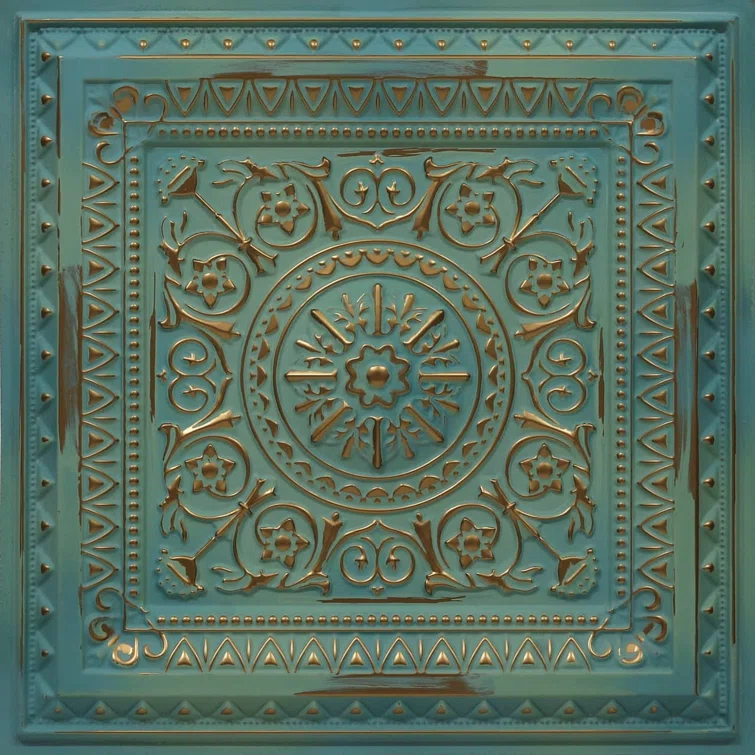 uDecor Marseille 24'' W Textured PVC Drop-In Ceiling Tile In Antique Gold (Set of 10)