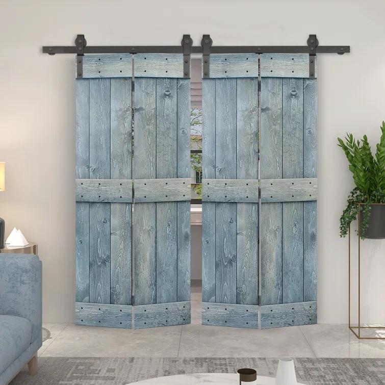 Calhome 84'' Solid Wood Barn Doors Painted Bi-Fold Door