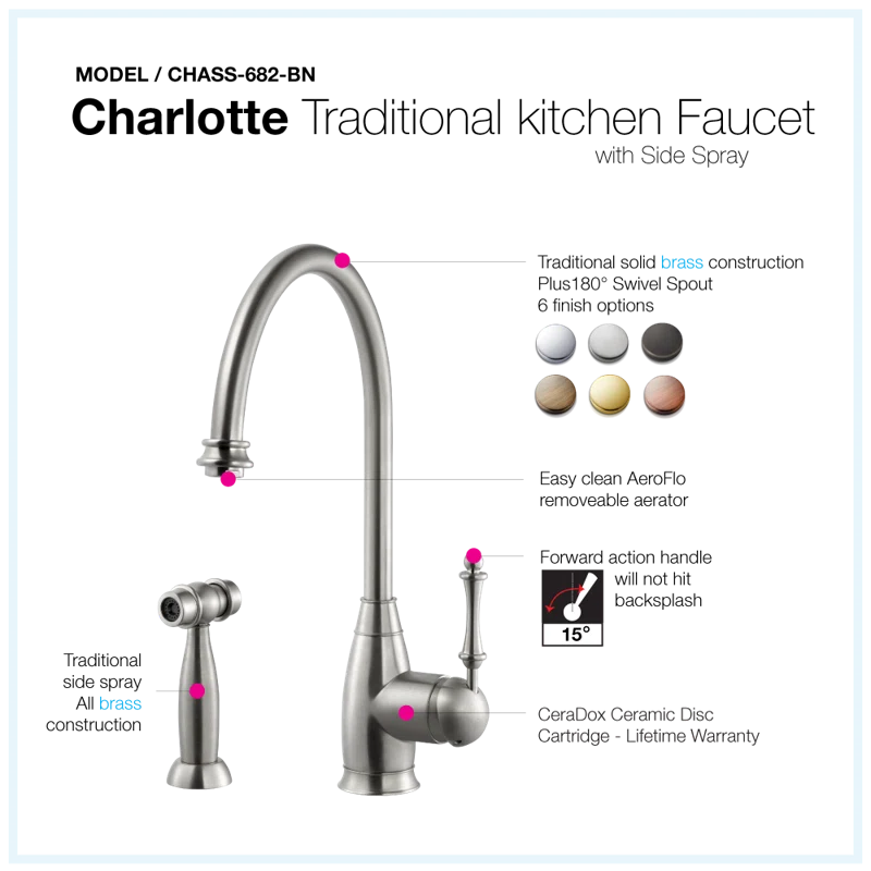 Houzer CHASS-682-BN Houzer Charlotte Kitchen Faucet with Side Spray