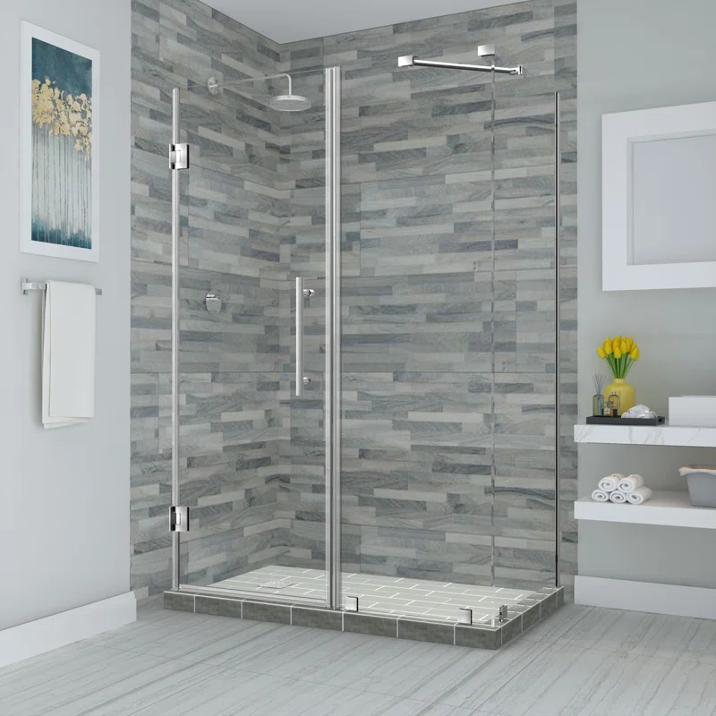 Aston Bromley 72" H Semi-Frameless Rectangle Reversible Shower Enclosure SEN967EZ-SS-382432-10