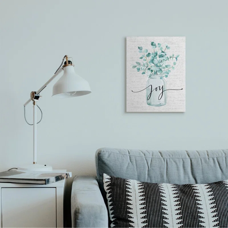 Stupell Industries " Aqua Blue Plant Leaves In Jar Joy Text Design " by Lettered And Lined