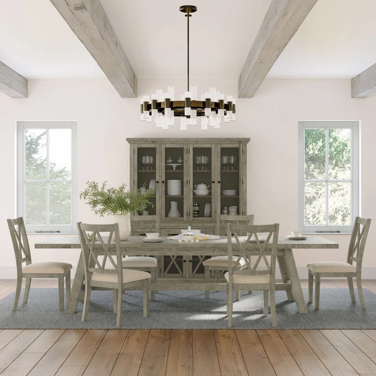 Millwood Pines Fahrettin Extendable Pine Solid Wood Dining Set
