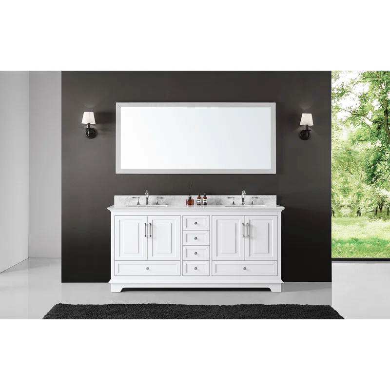 72'' Double Bathroom Vanity with Carrara Marble Top