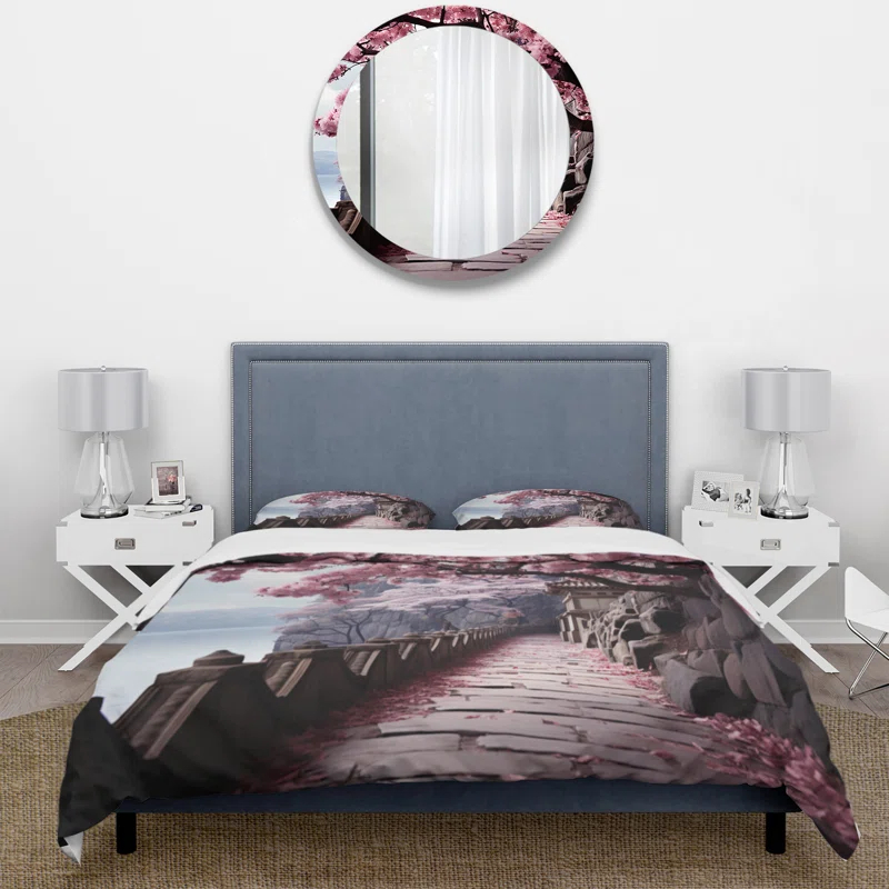 Japan Art Cherry Blossom Pink Path - Japan Art Duvet Cover Set - Microfiber Polyester
