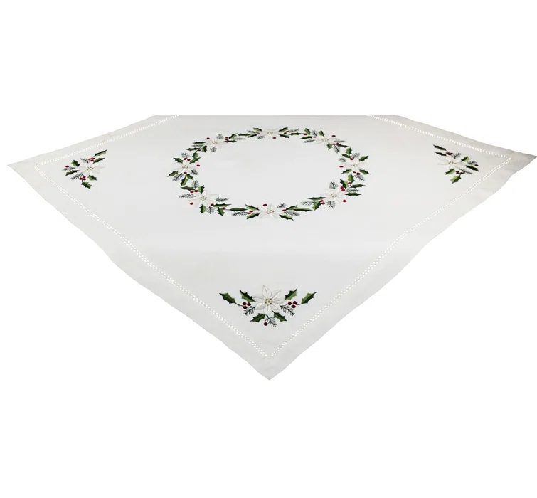 The Holiday Aisle® Samuelson Embroidered Hemstitch Table Topper
