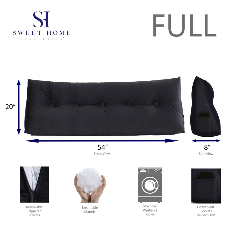 Sweet Home Collection Bed Wedge And Gap Filler Pillow For Headboard With Side Pockets By Sweet Home Collection