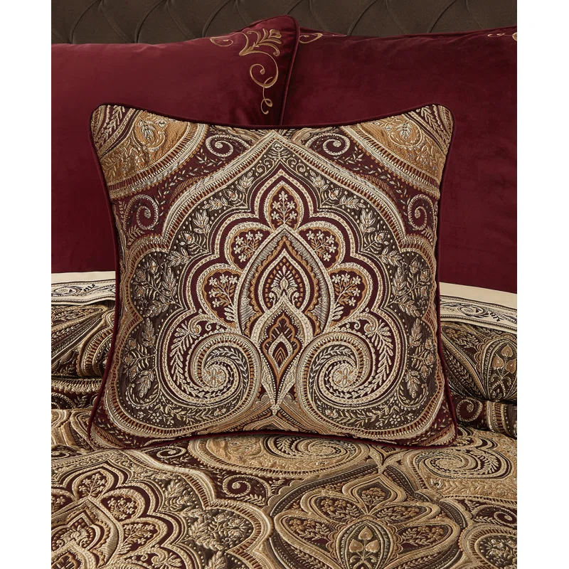 Five Queens Court Bordeaux 20" Square Decorative Throw Pillow
