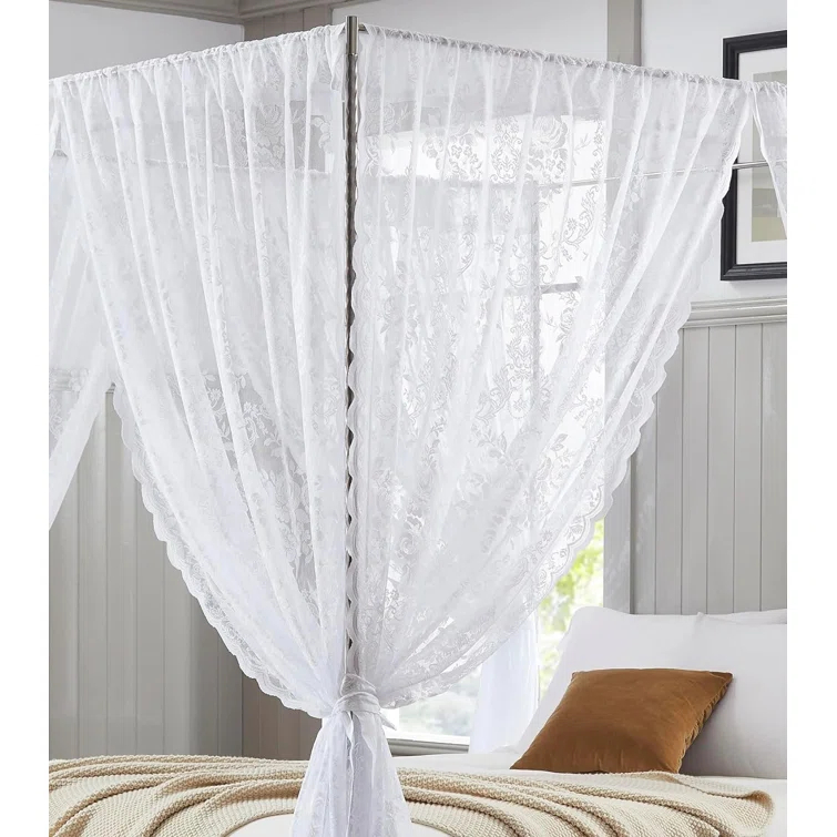 WARM HOME DESIGNS 8 Piece Lace Canopy Bed Curtains Set With Tie-Backs for Queen or King Bed & Reviews | Wayfair