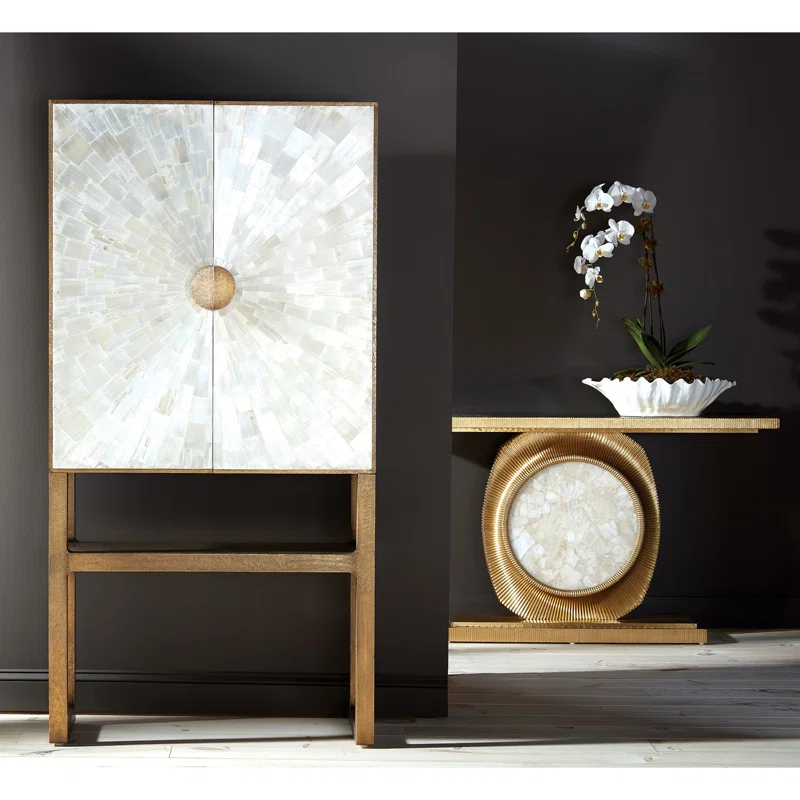 Studio A Home Opera Fluted Console-Brass w/Quartz Insert