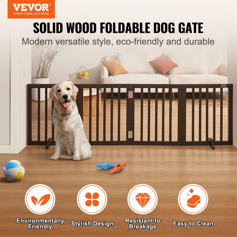 Solid Wood Free Standing Pet Gate With Door