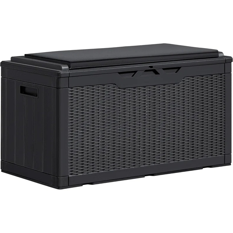 GEMBIK 100 Gallon Resin Deck Box, Large Outdoor Storage Bench with Cushions, Black