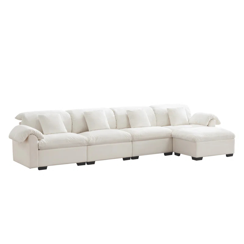 Mercer41 Extra Large And Long Oversized Sofa , L Shaped Sectional Cloud Couch With Fluffy Amrest Pillows, Sectional Cocuh With Storage Seats And Storage Ottomans, 4 Seater Deep Seat Modular Sectional Couch
