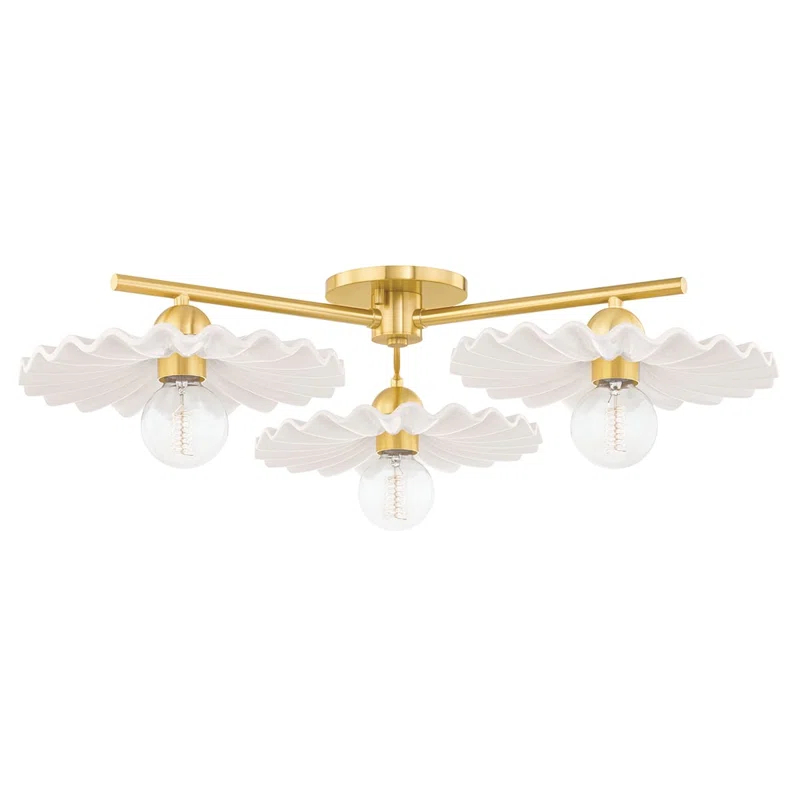 Madrona Semi-Flush Mount Light - White and Brass / 33"W