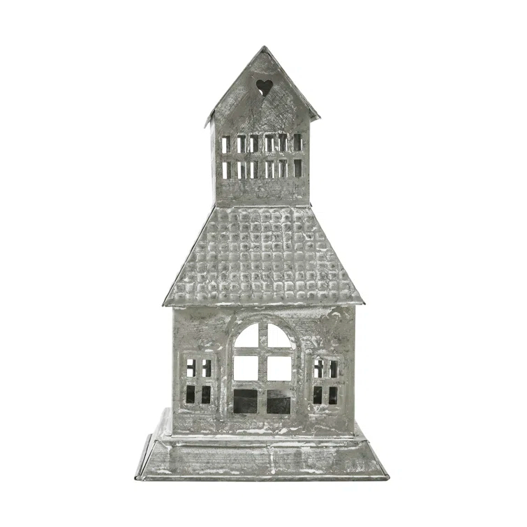 VHC Brands Festive Finds Tealight Holder Metal Village House A 9.5x5.5x5.5