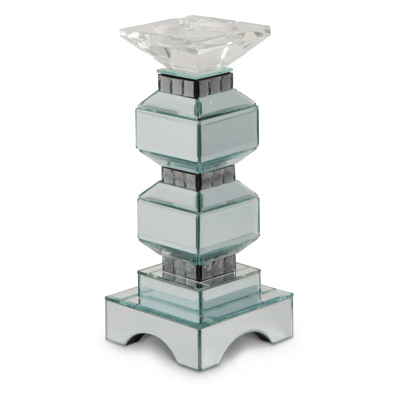 Michael Amini Montreal 12'' H Glass Tabletop Candlestick (Set of 2)