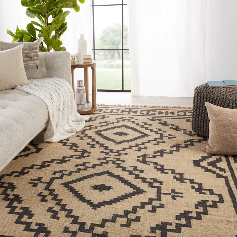 Louie Southwestern Handmade Flatweave Jute Light Beige/Black Area Rug