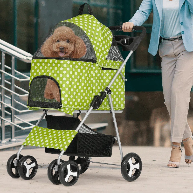 3-In-1 Pet Stroller Foldable Pet Stroller With Weather Cover Storage Basket For Dog Cat