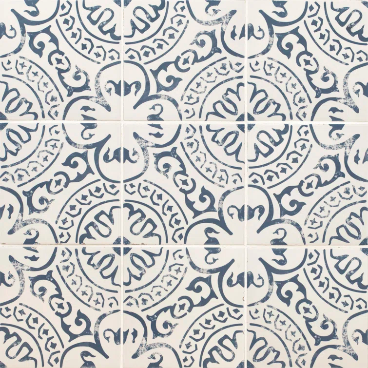 Ackland Amara 8" x 8" Encaustic Look Matte Porcelain Floor & Wall Tile