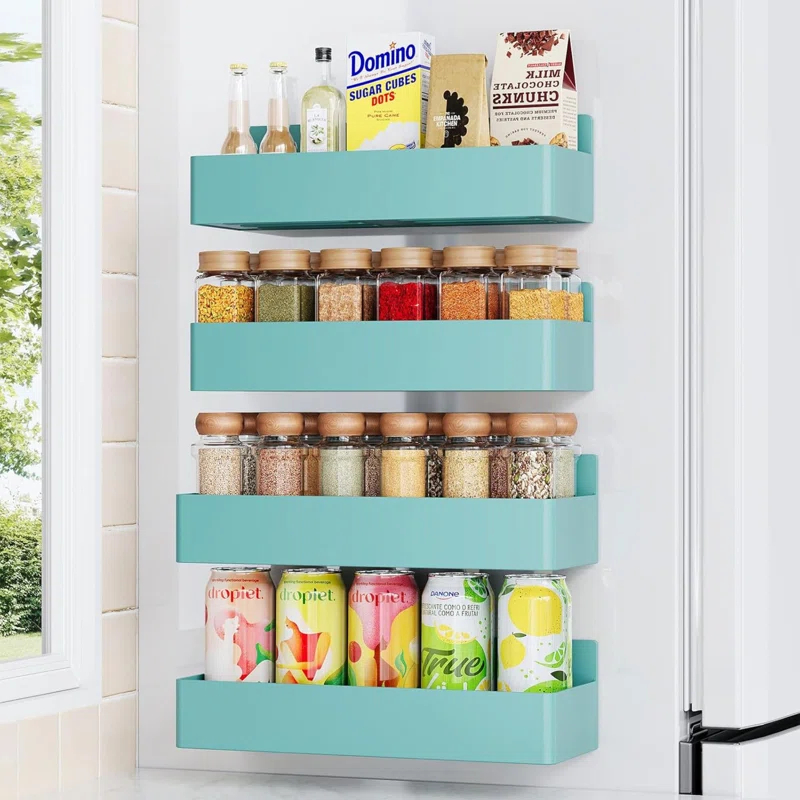 Textiles Hub Magnetic Spice Rack For Refrigerator, Kitchen Organizer And Storage Shelf, Blue (4 Pack)…