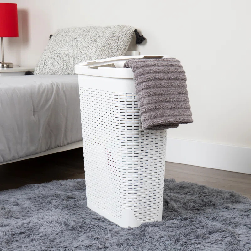 Mind Reader Mind Reader 40L Slim Laundry Hamper, Clothes Basket, Lid, Wicker Design, Plastic