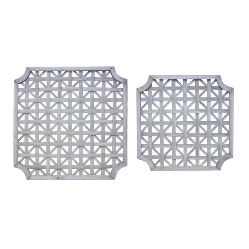 HomeRoots Set of Two 27" X 27" Gray Geometric Solid Wood Wall Decor