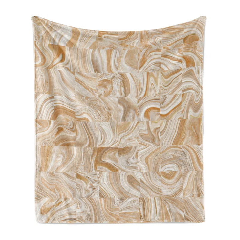 Ambesonne Brown Fleece Throw Blanket Vintage Marble Effect Tan Cream | Wayfair