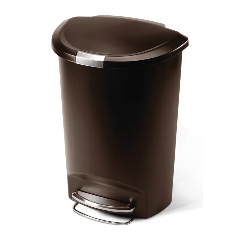 Simplehuman 50 Liter / 13 Gallon Semi-Round Kitchen Step Trash Can with Secure Slide Lock, Plastic
