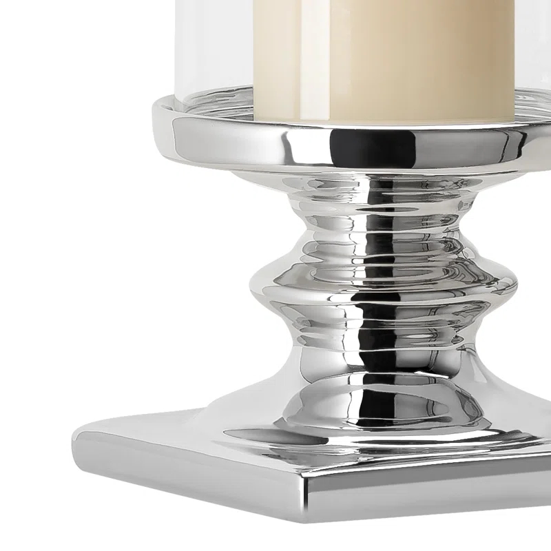 Charlton Home® 14''H Ceramic Pillar Candle Holder with Hurricane Candle Holder Glass