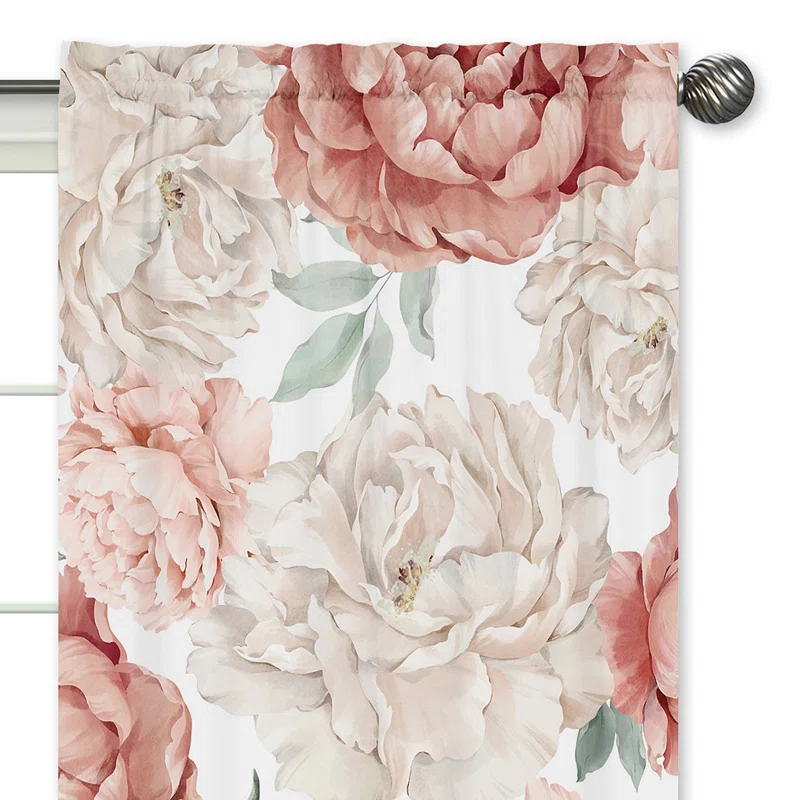 Sweet Jojo Designs Peony Floral Garden Pink and Ivory Semi-Sheer Rod Pocket Curtain Panels by Sweet Jojo Designs (Set of 2)