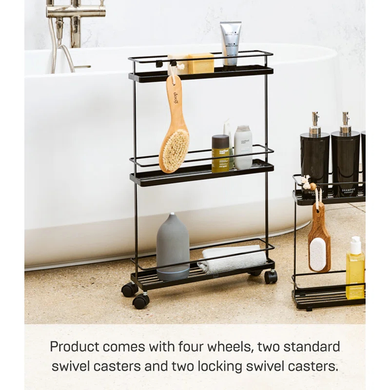 Tower Yamazaki Home Rolling Kitchen Island Metal Storage Cart, Portable Organizer Shelves