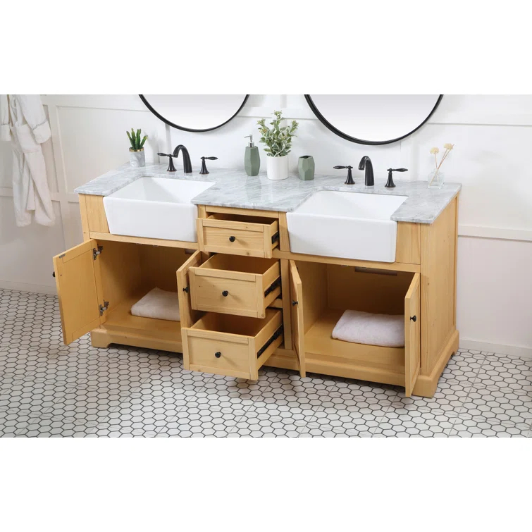 Pardue 72'' Double Bathroom Vanity with Marble Top
