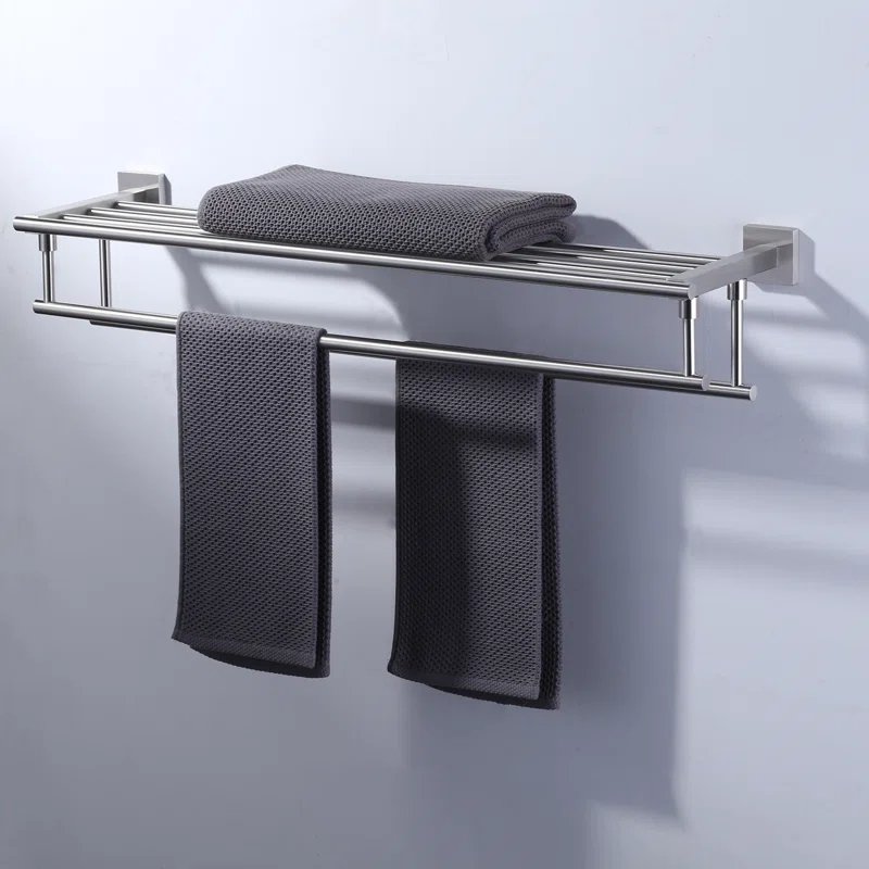 ARCORA AR5150102-32 2-Tier 20" Wall Mounted Stainless Steel Bathroom Towel Rack With 2 Towel Bars Round Rods