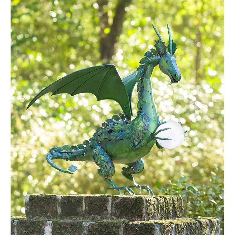Plow & Hearth Dragon Garden Statue with Solar Pearl