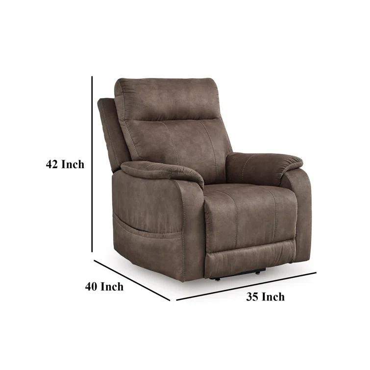 Benjara Mead Power Recliner Chair, Heat, Massage, 35 Inch Faux Leather
