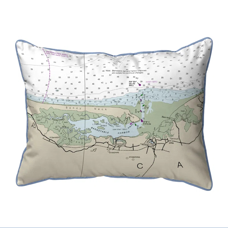 Betsy Drake Interiors Nautical Map Indoor/Outdoor Reversible Throw Pillow