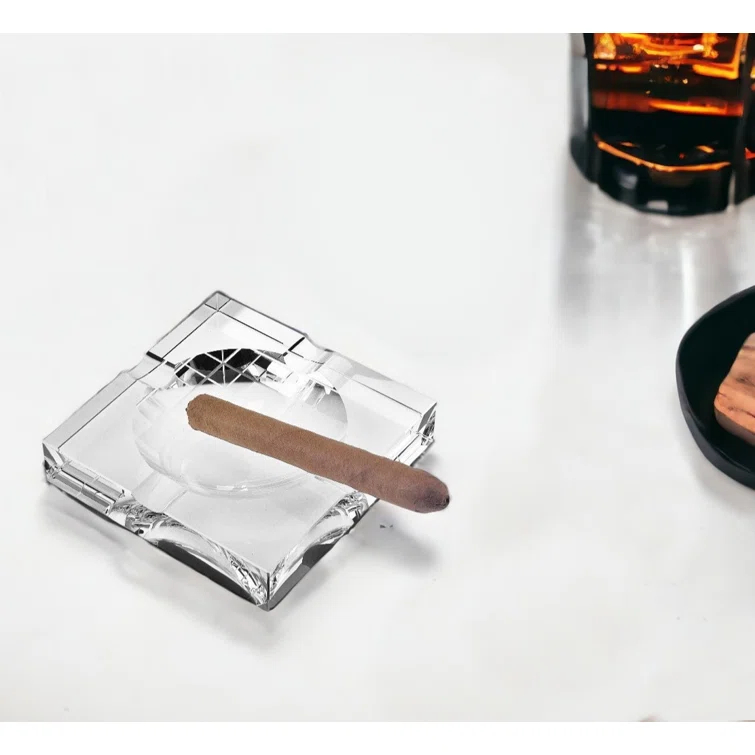 Mercer41 Catrinna Clear Crystal Square Tabletop Cigar Ashtray