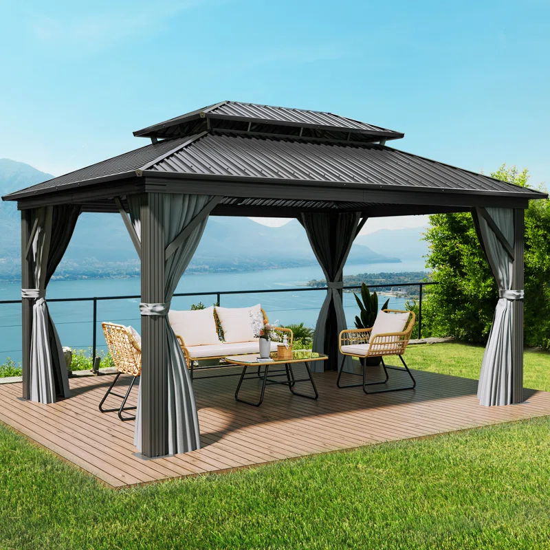 Edrosie Inc Aluminum Patio Gazebo  with Curtain and Netting