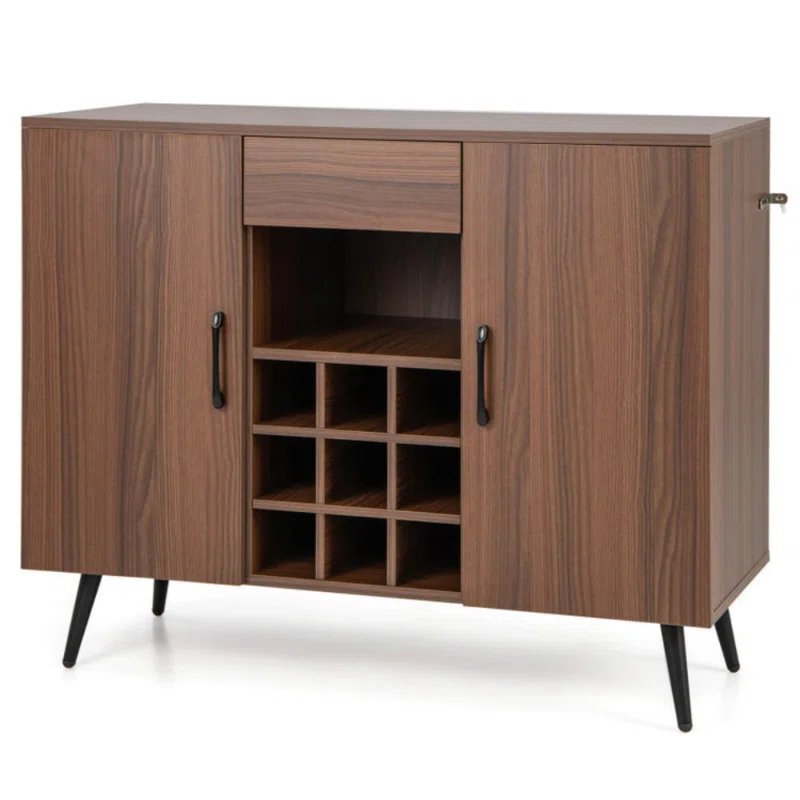 George Oliver Mid-Century Modern Buffet Sideboard Server Cabinet With 9-Bottle Wine Rack