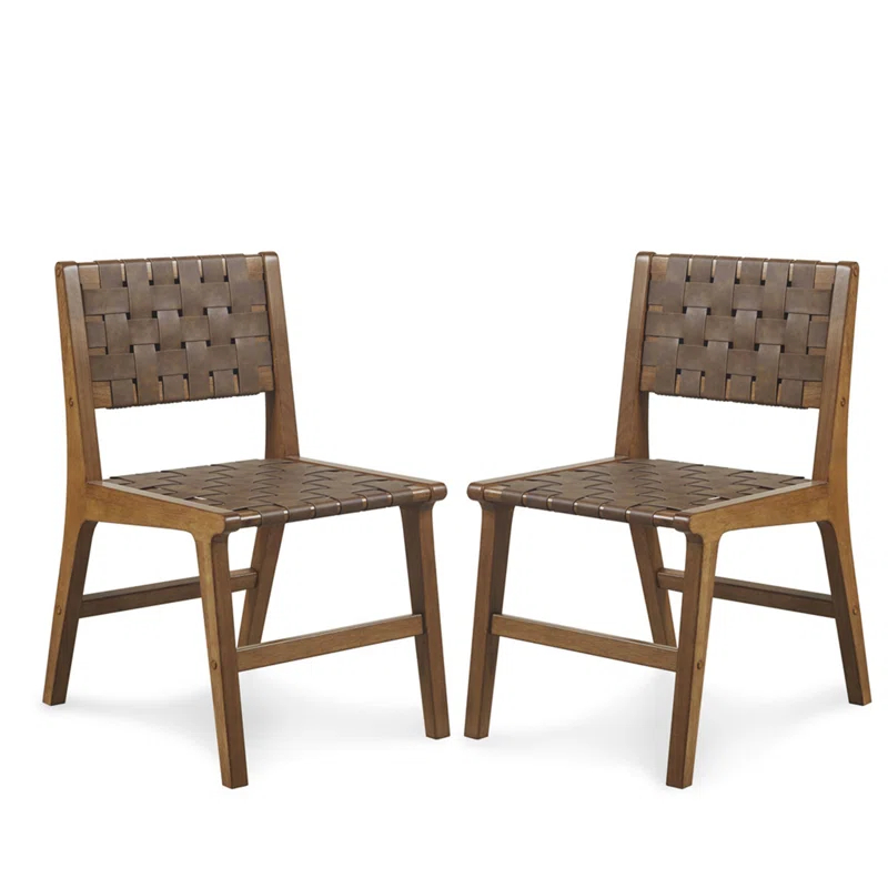 Hokku Designs Faux Leather Woven Dining Chairs Set Of 2