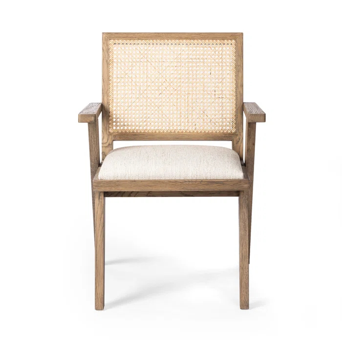 Avant Natural Cream Linen & Cane Wood Arm Chair