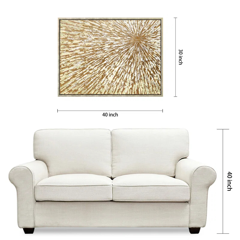 Empire Art Direct Radiant Burst Metallic Hand Painted Framed Canvas Wall Art with Gold Foil