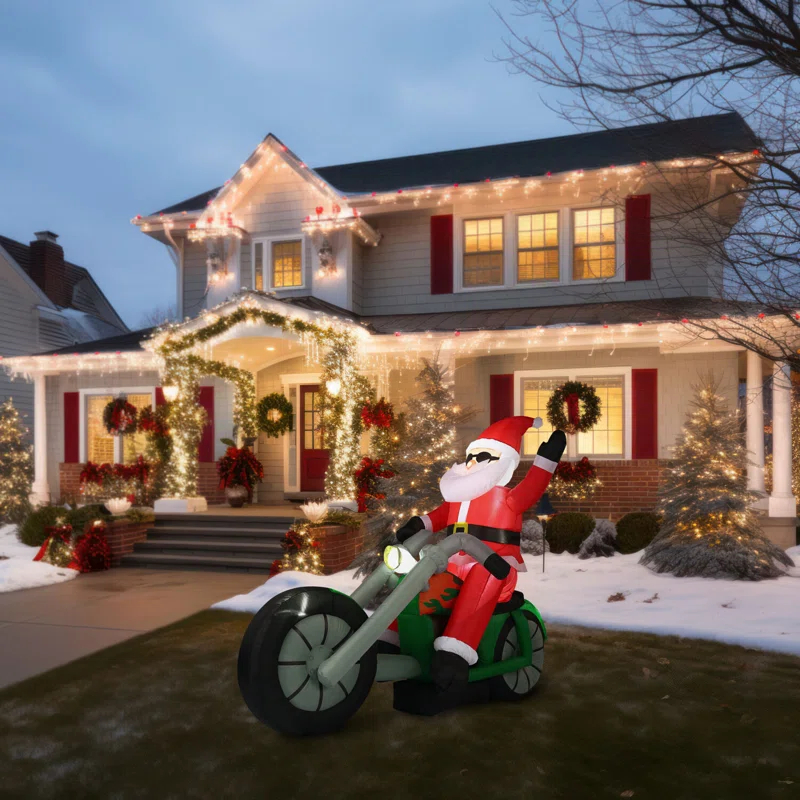 Fraser Hill Farm Fraser Hill Farm 6-Ft. Wide Motorcycle Santa Blow Up Inflatable with Lights