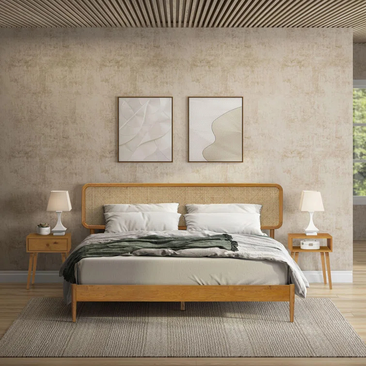 NTC Lupin Solid Wood Bed Frame with Headboard and Silent Slats, 1000 lbs Capacity Bed Frame