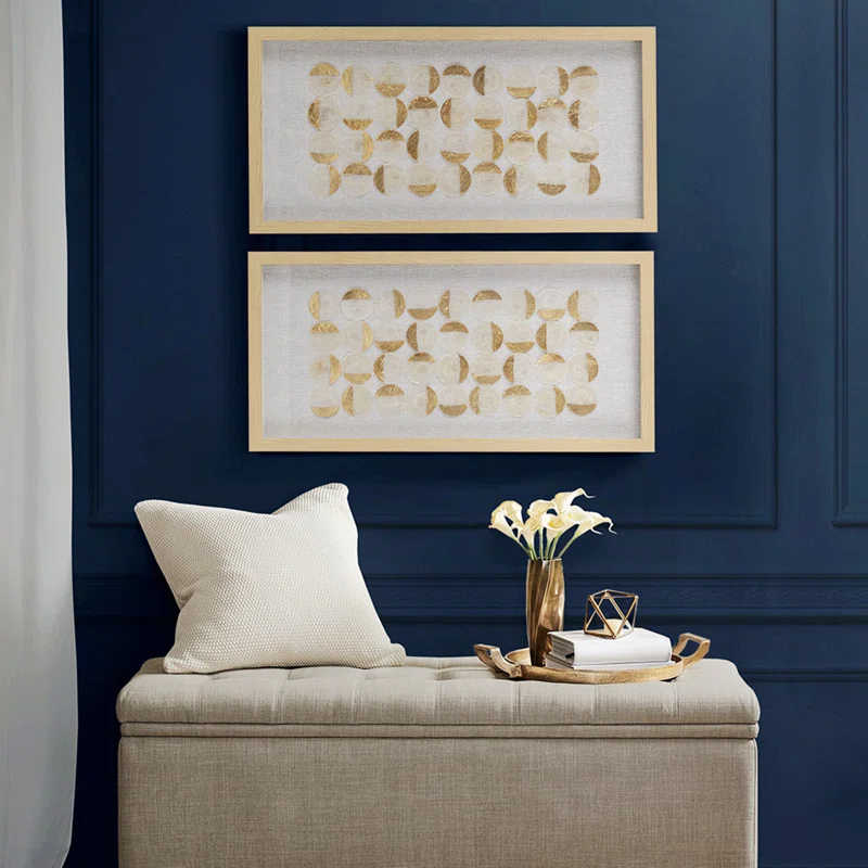 Mercury Row® Zeringue Emblem Natural Capiz with Gold Foil Shadowbox Wall Décor (Set of 2)