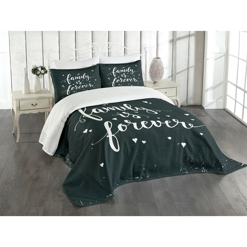 Ambesonne Black and White Bedspread Set 3 Pcs Family Forever King Black and White | Wayfair