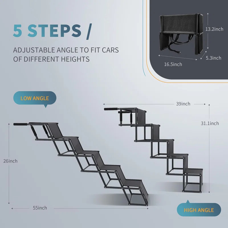 Dog Car Ramp, Portable Dog Steps Ladder, Foldable Dog Stairs With Non-Slip Surface