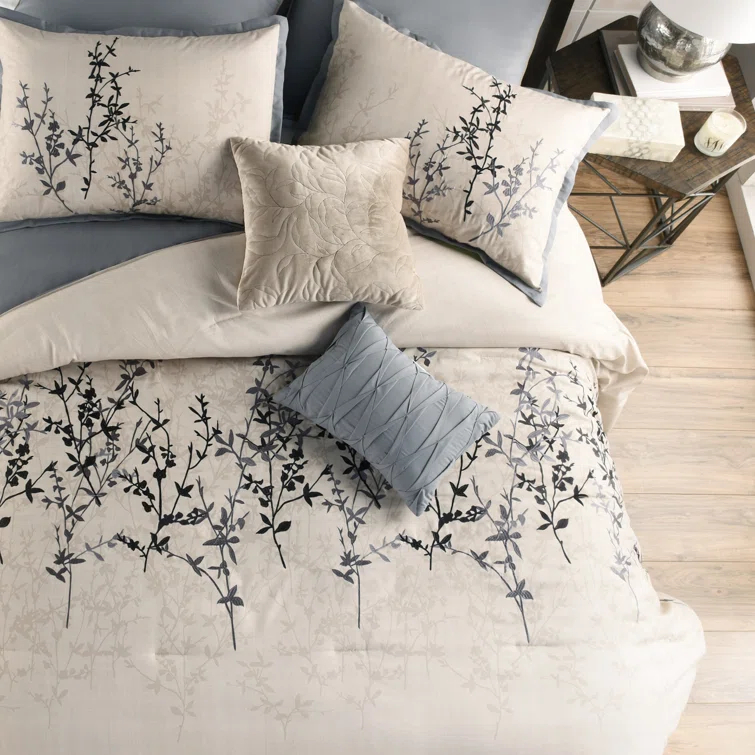 Riverbrook Home Hayden Beige/Blue Polyester 8 Piece Comforter Set
